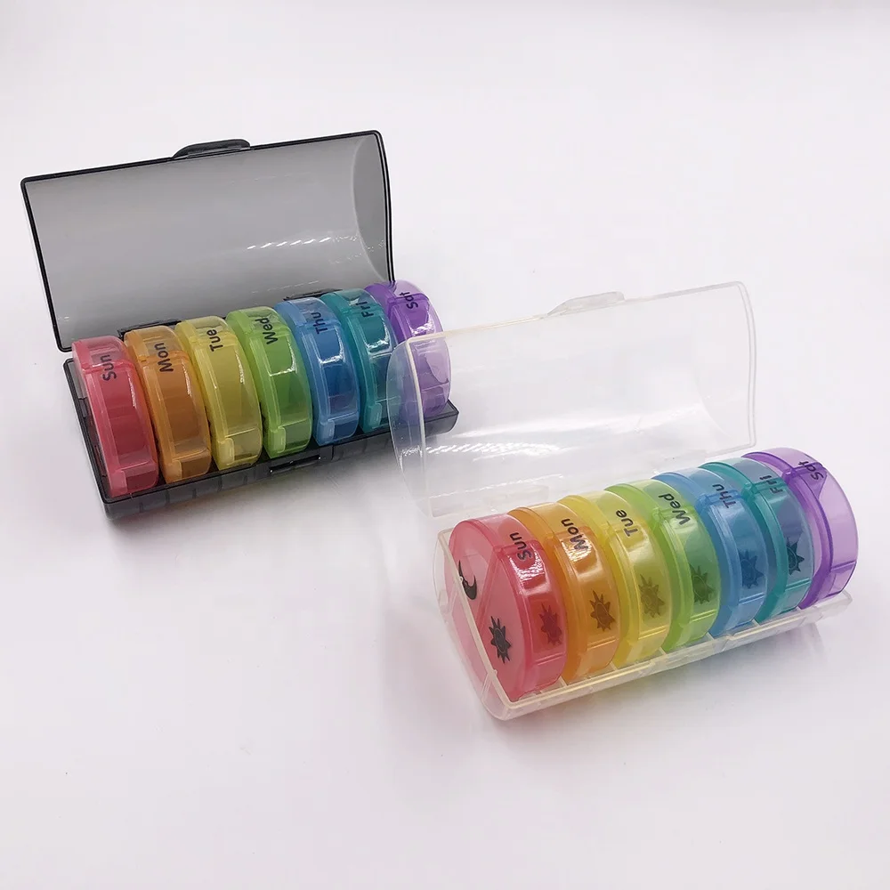 Органайзер для таблеток радужной круглой формы, 7 дней, 2 раза в день, большие ежедневные таблетки для таблеток/витаминов/рыбьего жира/добавок