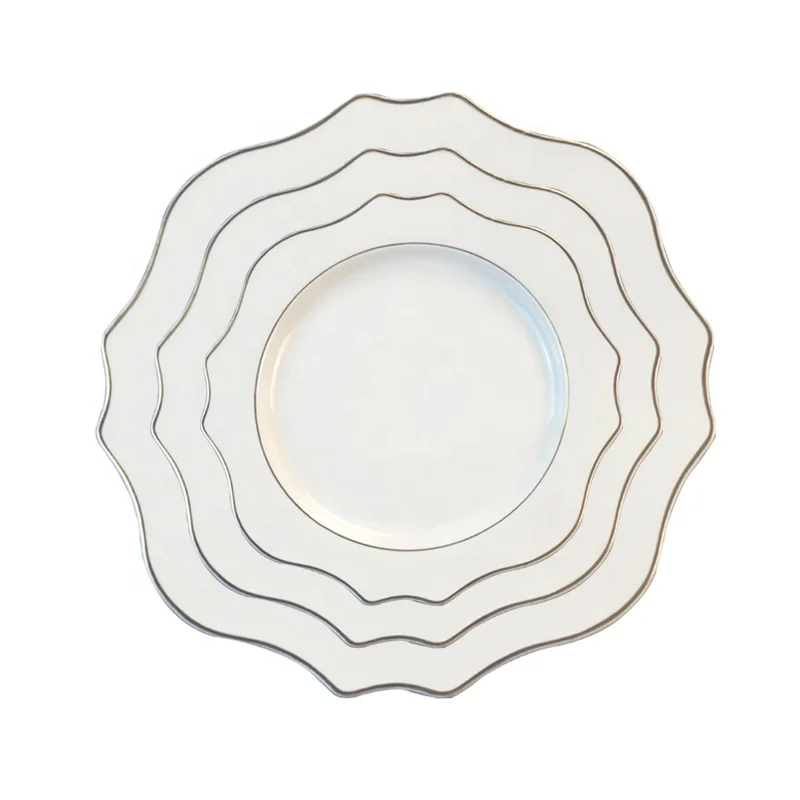Ceramic Porcelain Gold Rim Serving Plates Back to School 8inch 10inch Customized Color Handpainted Dish with Your Logo