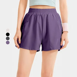 Women's High Waist Sports Shorts Elastic Waist Closure Casual Running Outdoor Fitness Pants Hip Lifting Design Solid Pattern