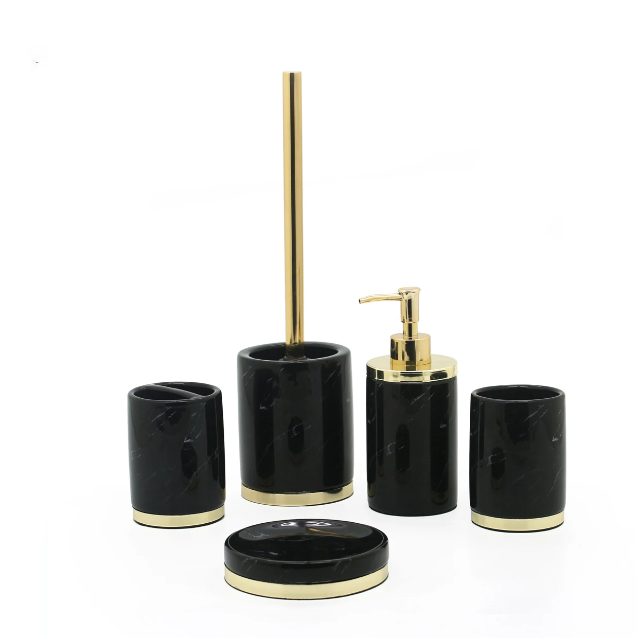 Black Marble Look Ceramic Bathroom Set With Metal Base Buy Black