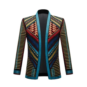 Baroque Gold Floral Embroidered Men's Double-Breasted Blazer Jacket Shawl Lapel Velour Cardigan with Factory Direct Source