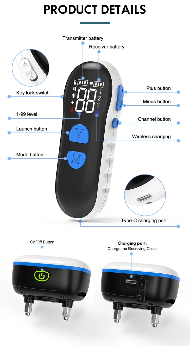 New Arrival 2600 Feets Wireless Charging Anti Bark Dog Shock Collar E