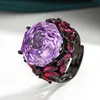 Anillo de oro negro con rosa seca de tamaño ajustable