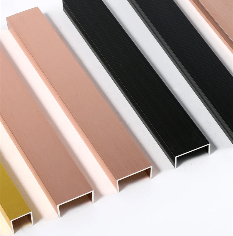 U shape Aluminum extrusion profile with polished gold finish for tile decoration