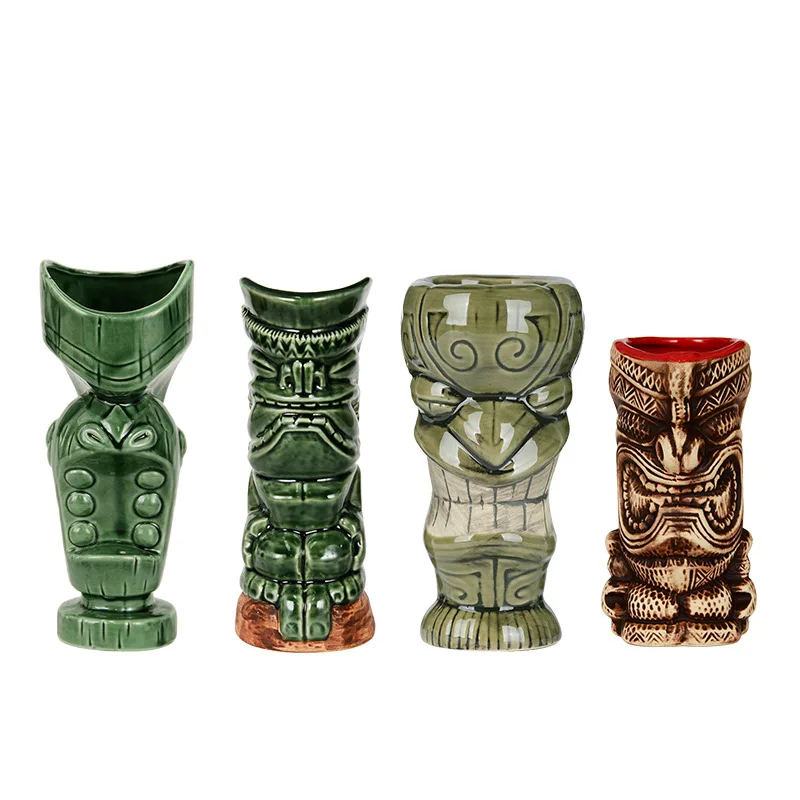 Bar Party Custom Shape Tiki Mugs Design Ceramic Cup Sets Color Glazed