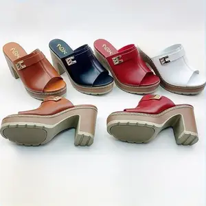 BUSY GIRL BX1029 Custom High-heeled slippers for Women with Round Toe Solid Color Simple Outdoor slippers with Platform 2026