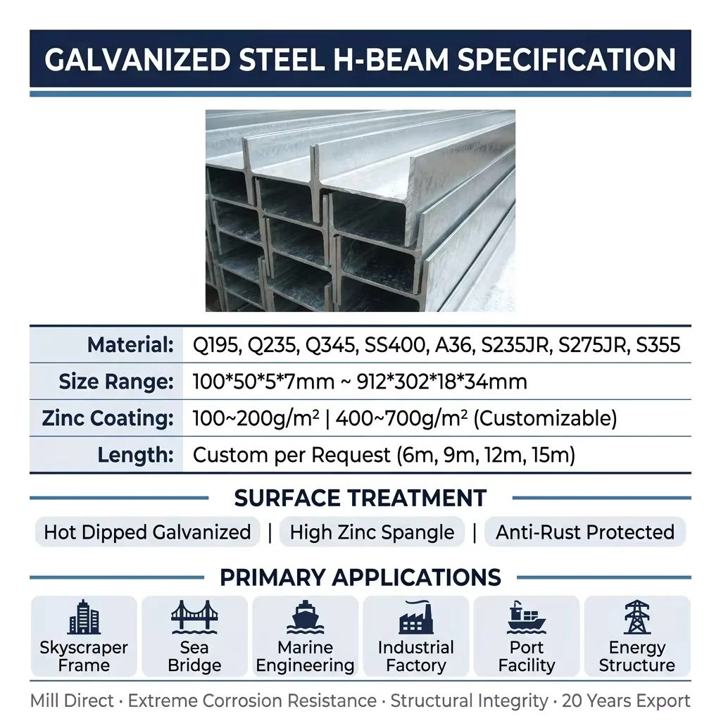 Grade 50 ASTM A36 High Strength Galvanized H Beam for Multi-Storey Building & Hangar Construction 20 Years Factory
