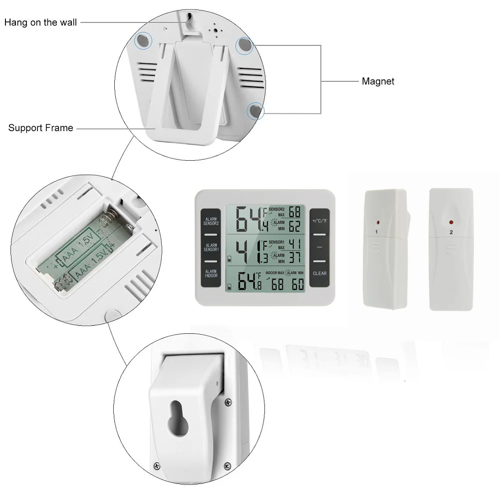 Refrigerator Fridge Thermometer with 2 Remote Sensors - China