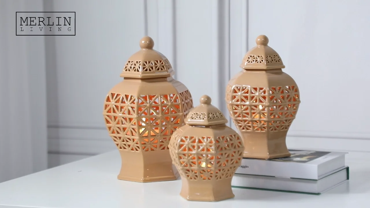 Merlin Living Wholesale Ceramic Factory Brown Ceramic Ginger Jar Floor