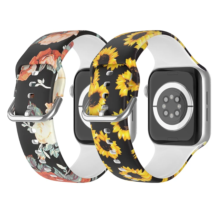 Printing Silicone Strap For Apple Watch Band 45mm 44mm 42mm Sport