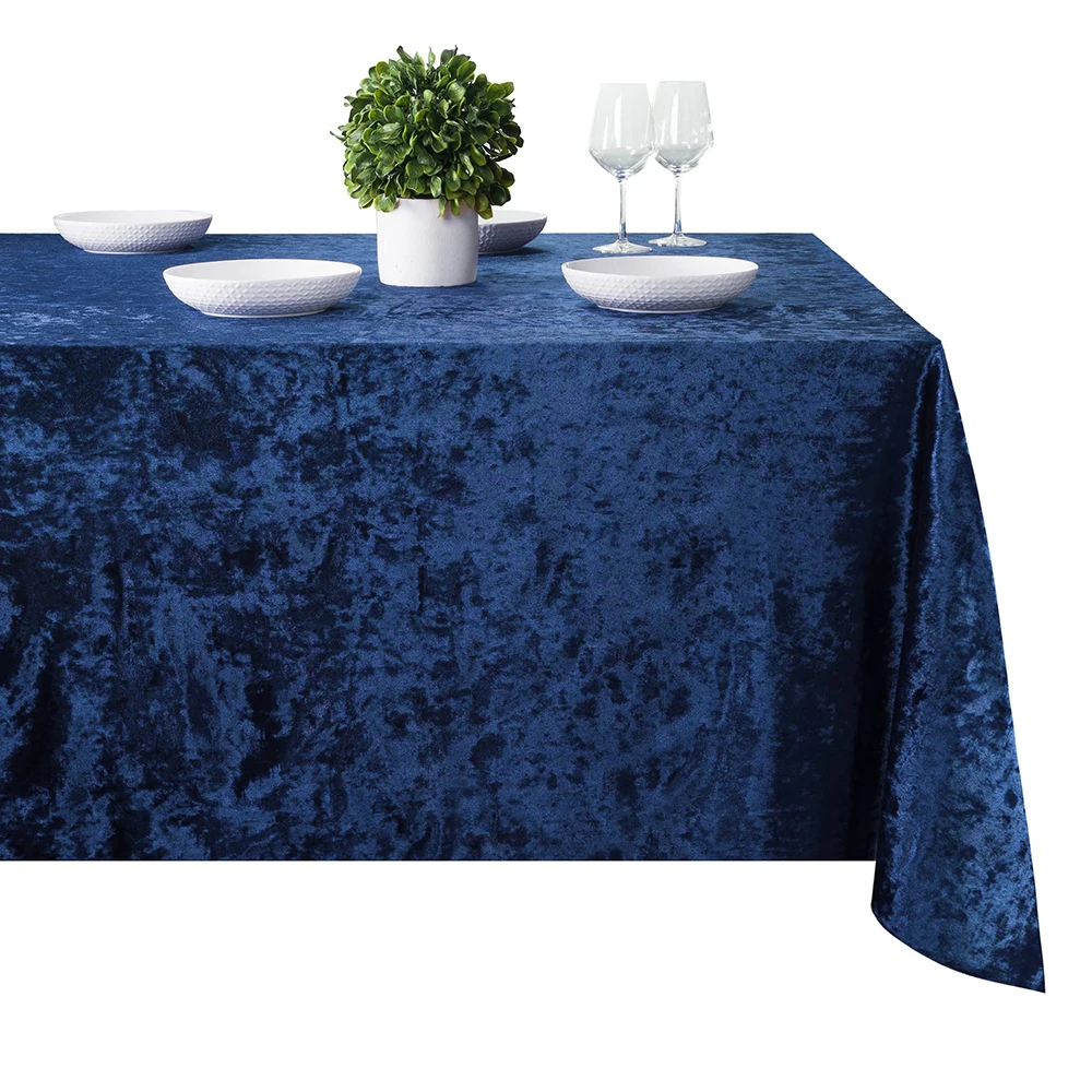 Beauty Shimmer Table Cloth 60 X 120 Inch Royal Blue Velvet Crushed Rectangular Tablecloth