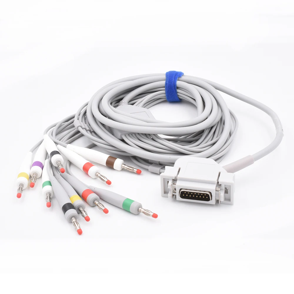 Reusable 10lead Banana ECG Ekg Portable Machine Cable for Hellige Electrocardiogram