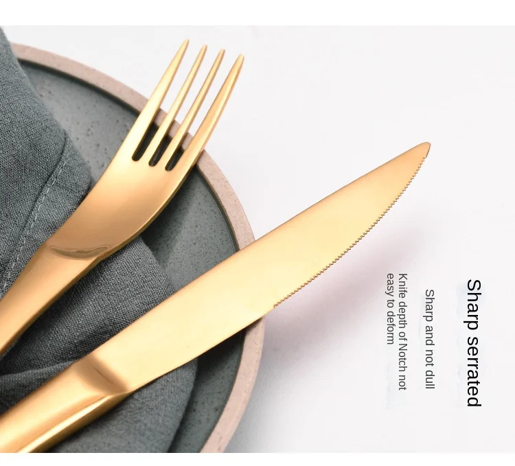 304 Stainless Steel Flange Wire Titanium-Plated Rose Gold Knife Fork and Spoon Four-Piece Tableware Set Western Food Hotel Steak