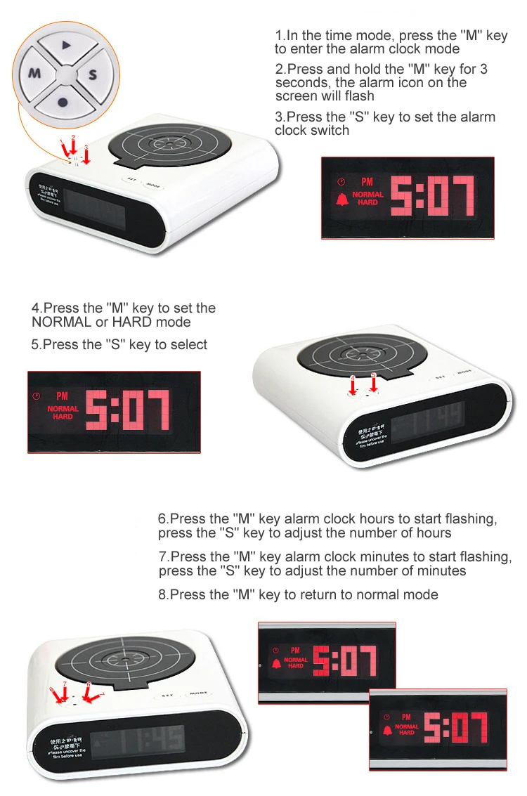 New Design Lazy Wake up Clock Gun Shooting Target Sunrise Alarm Clock for Sale