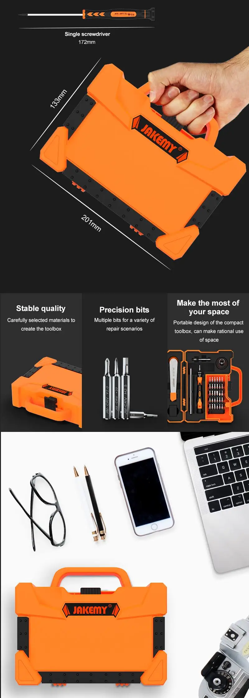 JAKEMY JM-8139 Multi-functional CR-V Driver Household Hand Tool Screwdriver Tool Box Set for Electronic DIY Repair