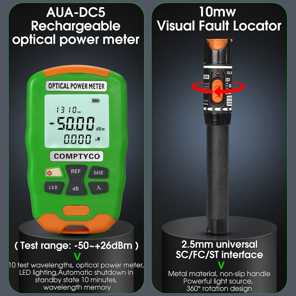 Ftth Fiber Optic Tool Kit With Dbm Rechargeable Mini Optical