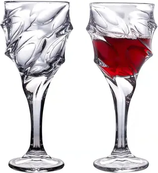 Space Concept Red Wine Glasses set of 2 Hand-Carved Crystal Wine Glass Unique Hand Pattern Design