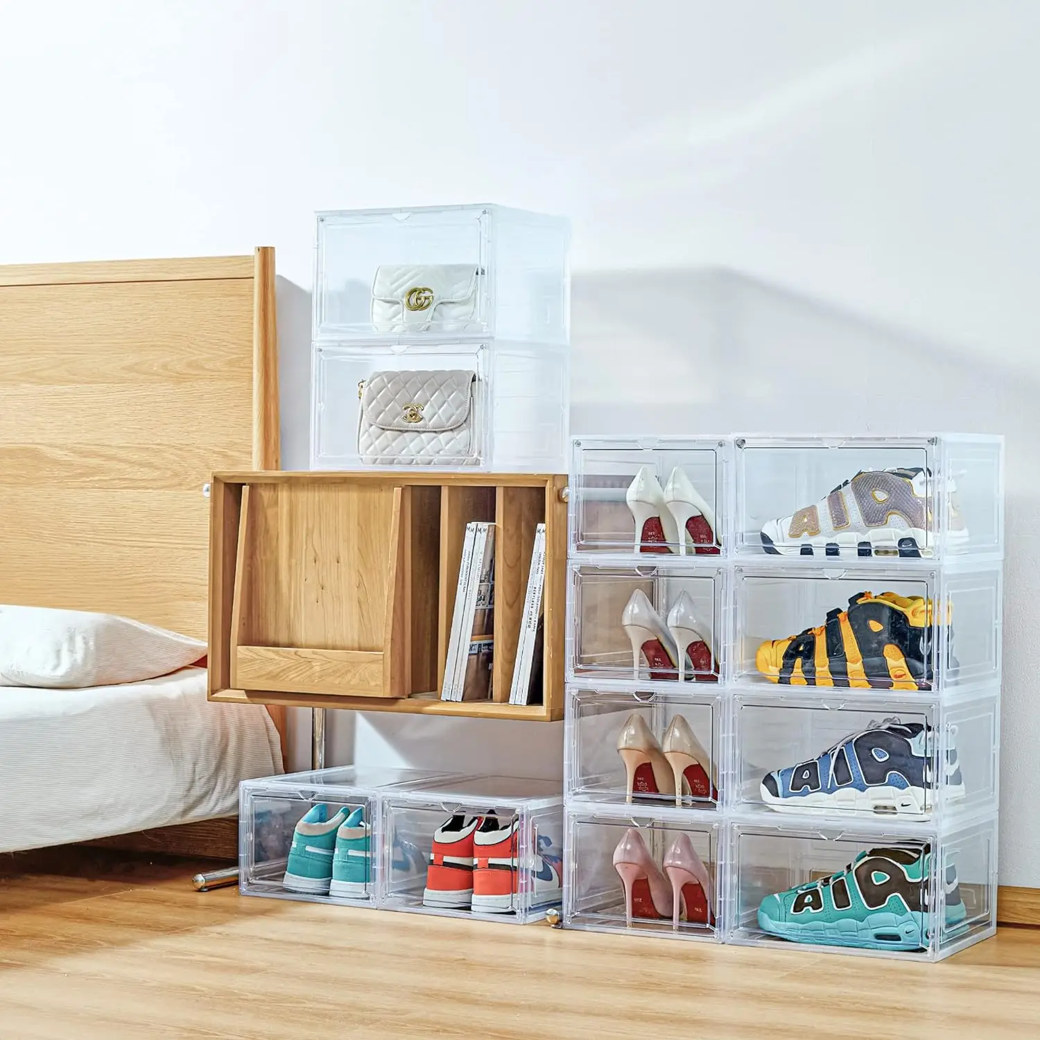 Kerykwan 3 Pack Clear Plastic Shoe Storage Box Rectangle Shape Transparent and Foldable Injection Technics