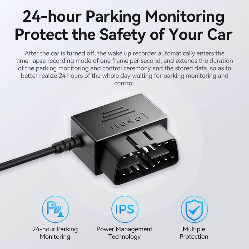 AZDOME Mini Mico Type C Ports 24Hours Parking Mode 5V 2.5A Car Charge Cable OBD Hardwire for Dash Cam Camcorder Vehicle DVR