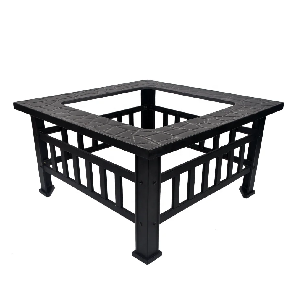 SEJR 32 Inch Steel Square Outdoor Fire Pit Table Wood Burning Garden Fireplace with High-Temperature Paint for 4-8 People