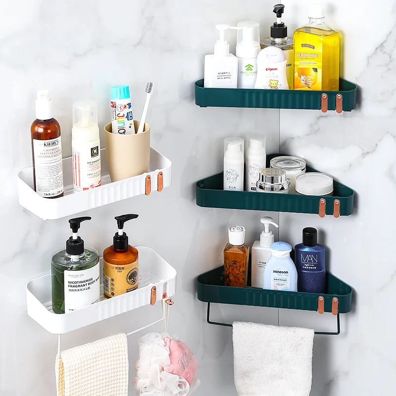 Bathroom No Drilling Storage Holder Rectangular Wall Mounted Shelf Dual With Tower Rack