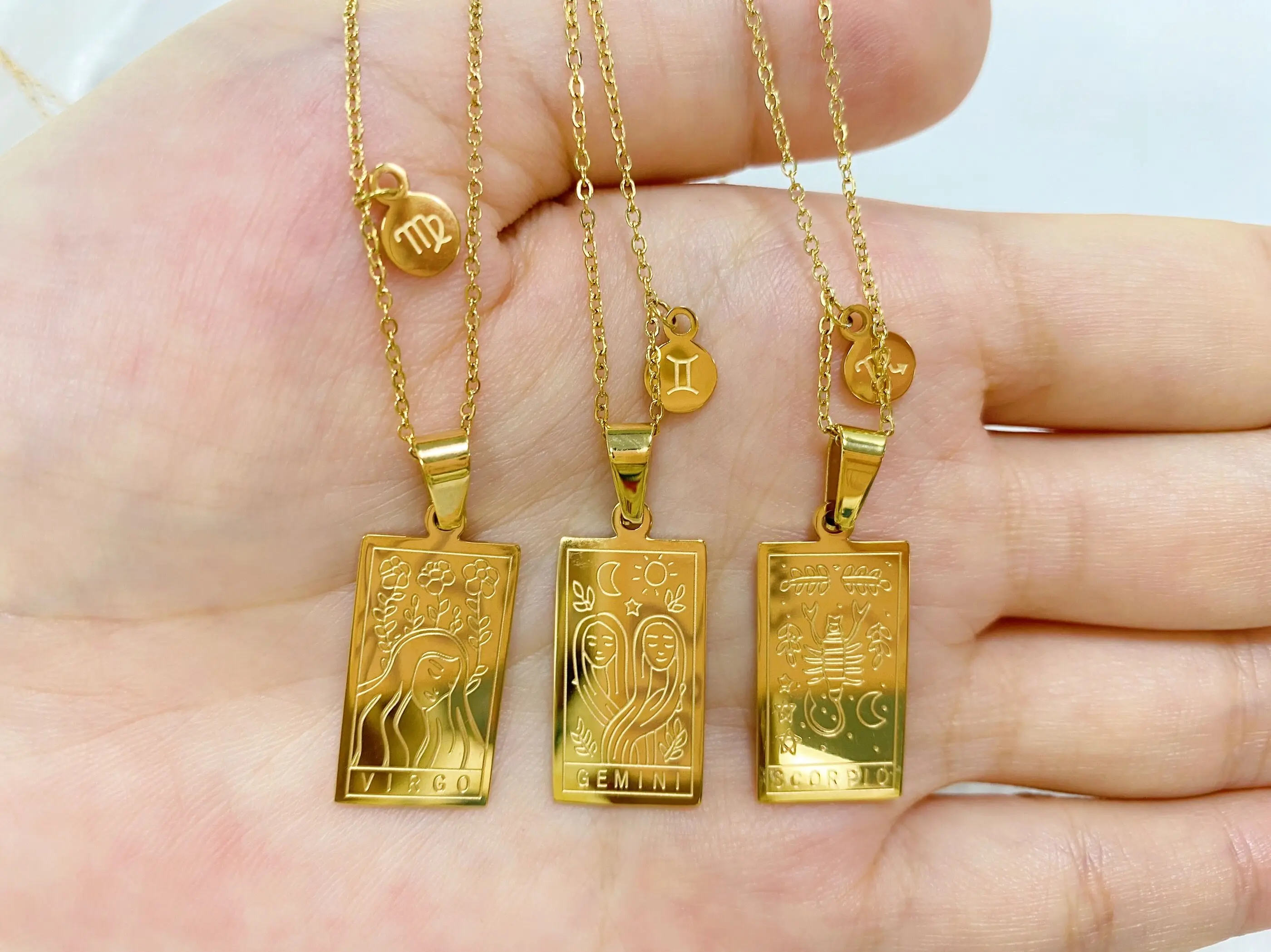 Cute Minimal Titanium Steel Gold Plated 12 Zodiac Sign Necklace Small Square  Plate Constellation Gold Pendant Necklace - AliExpress