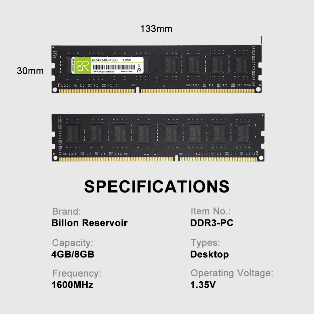 BR Computer Ram DDR3 4GB 8 Gb Ram Ddr3 for Pc Ram Ddr3 8gb 1600mhz Original Chips