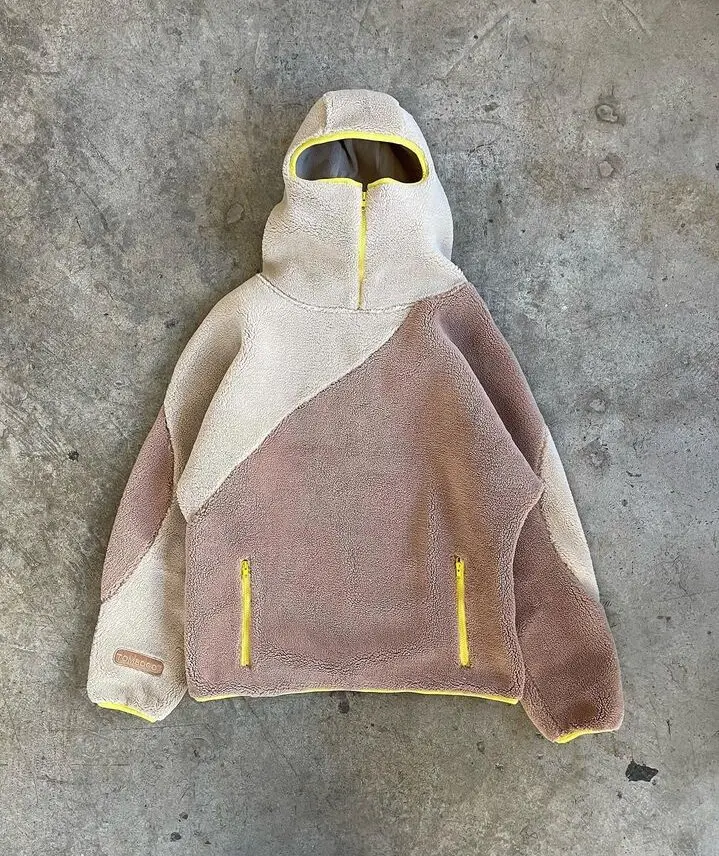 Customised Winter Zipper Fluffy No String Blank Patch Work Plain Pullover Oversized Thick Heavy Cotton Sherpa Fleece Hoodies Men gallery 3