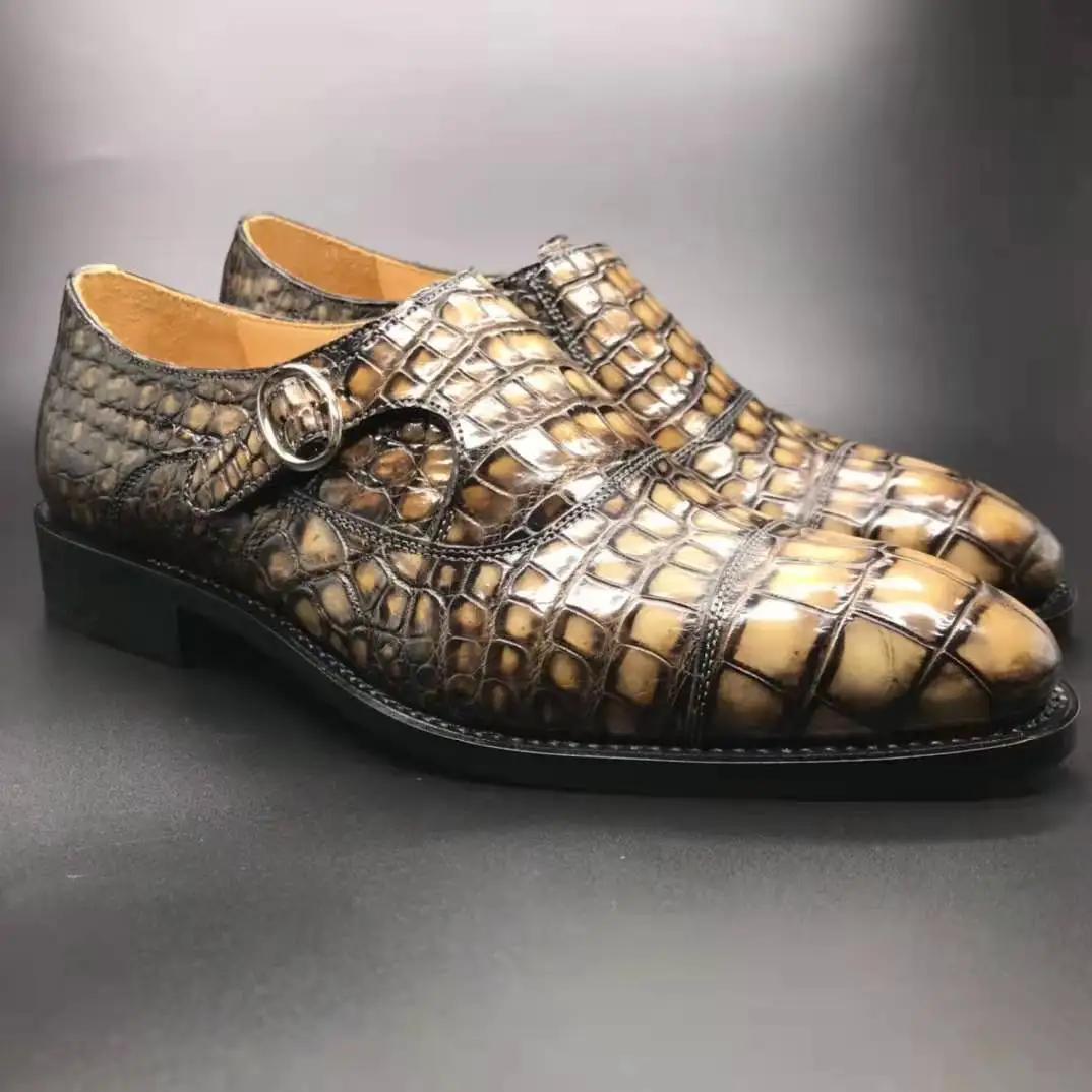 Goodyear High Quality shoes men new style 2024 Monk strap Crocodile Leather shoes for men Luxury custom Alligator skin Shoes Men