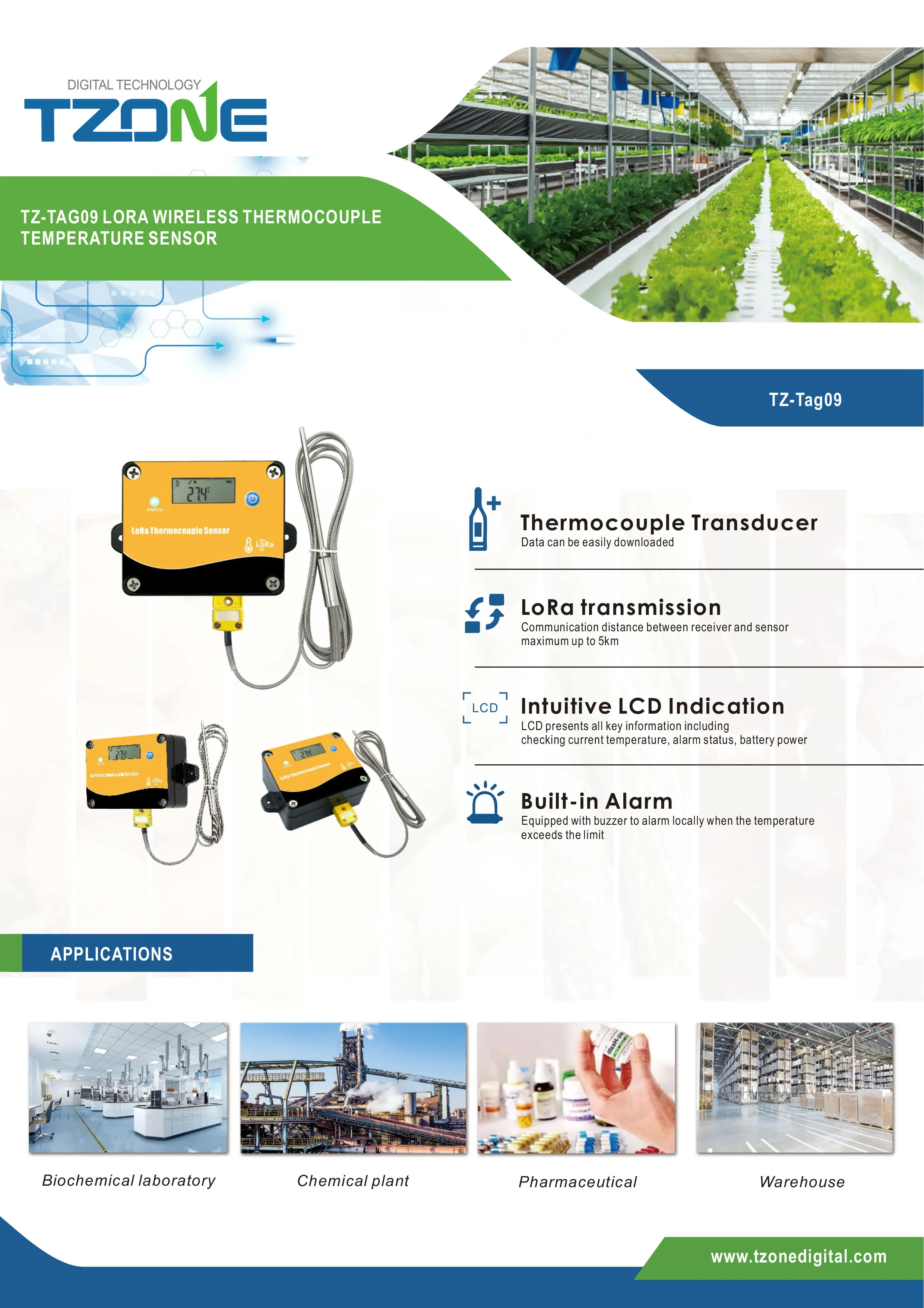 TZONE Tag09 Lora Temperature Sensor Wireless Thermocouple Temperature Transmitter Terminal Ork with LoRa Gateway