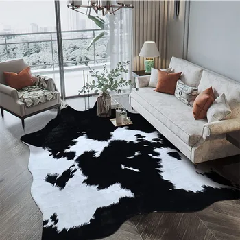 Cute Cow Print Rug Black and White Western Decor Mat Faux Cowhide Rugs Animal Printed Area Rug Carpet for Home, Livingroom