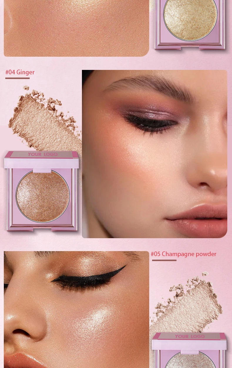 Hot Pressed Powder Vegan Bronzer Highlighter Custom Logo Bright Makeup