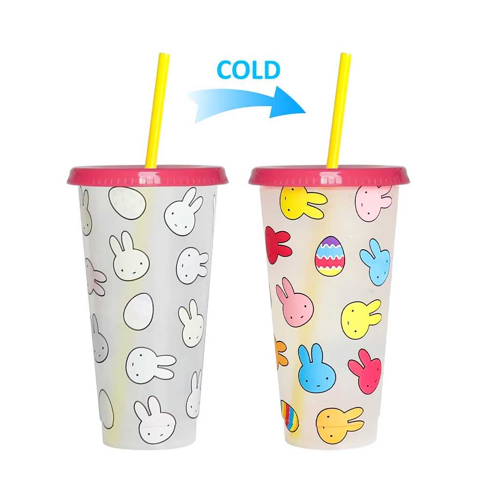 Gift Magical pp Temperature Magic Plastic Tumbler Colour Water Cold Color Changing Cup with Lid and Straw