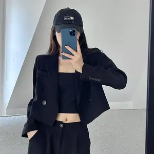 Retro Short Black Suit Womens Spring New Korean Casual