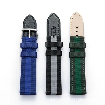 High Quality Watch Band For Imported Watches Genuine Leather And Nylon Weave Design Replacement Watch Strap