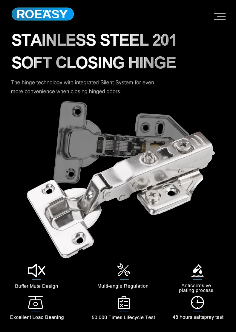 Roeasy Soft Closing Clip On Hinge One Way Two Way Mm Cup Cabinet Hinge Stainless Steel Soft