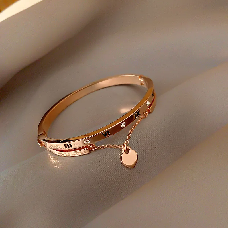 OuYan Couples Bracelets, Rose Gold Lock & Key Bangle and Pendant
