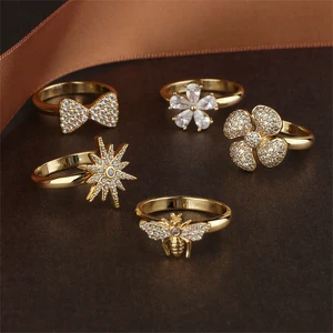 BEE Four Leaf Flower Star Bow Tie Charm Waterproof PVD Plated Full Zircon Shiny Delicate Gemstone Jewelry for Engagement