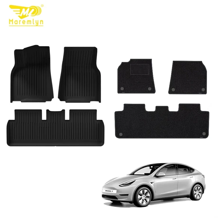 Двухслойный коврик для салона автомобиля Maremlyn для Tesla Model Y, аксессуары, напольные подложки, водонепроницаемые резиновые коврики из ТПЭ