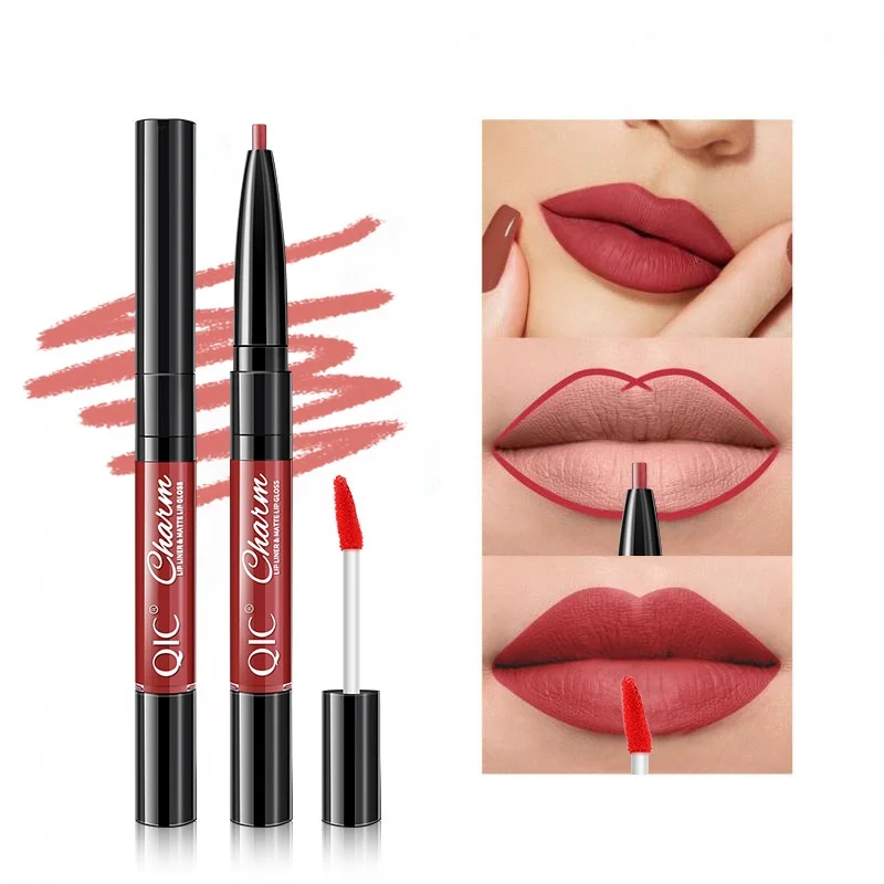 Double-head lip liner 12-color waterproof non-decolorizing matte velvet lipstick pen lip glaze beauty lip liner