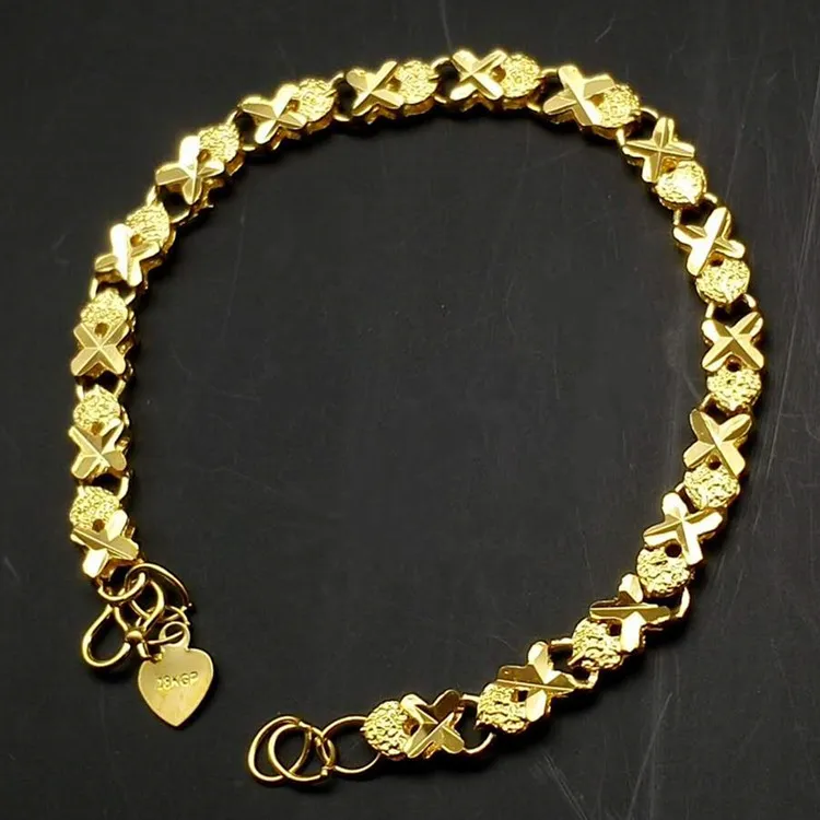 Wholesale 24k Gold Plated Copper Heart Clover Bracelet Women Trendy Gold Chain Bracelets Jewelry