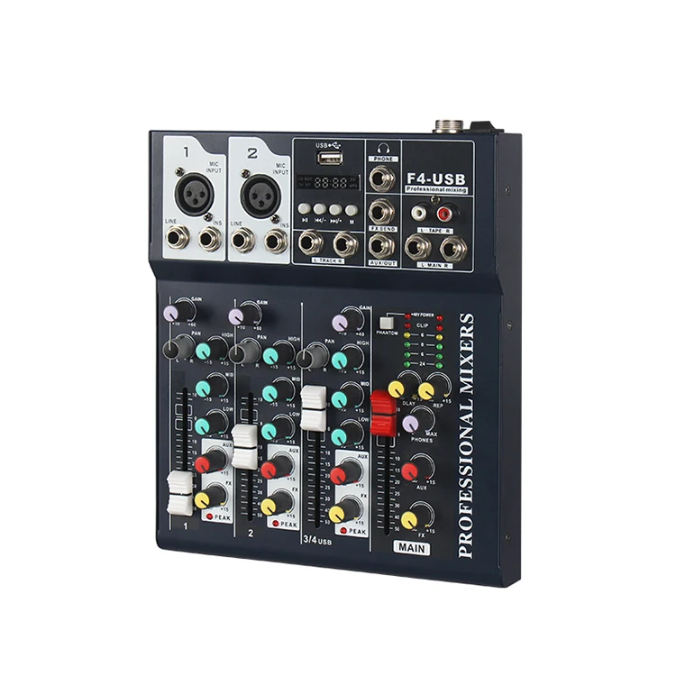 4チャンネルオーディオミキサー F4-USB - Bluetooth & USB対応、ライブ