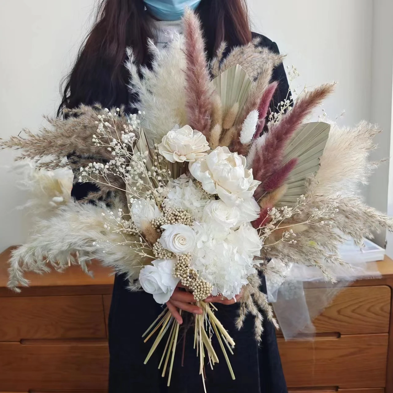 New Design Dried Flower BundlePampas Grass Dried Flowers Boho Wedding Bouquet Burnt Bridal Wedding Bouquet