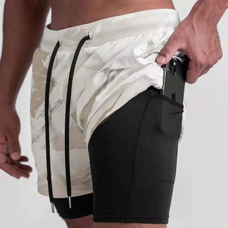 JL-0110C Quick Dry Nylon Workout Shorts Men Fitness Sports Double Layer Mesh Gym Shorts