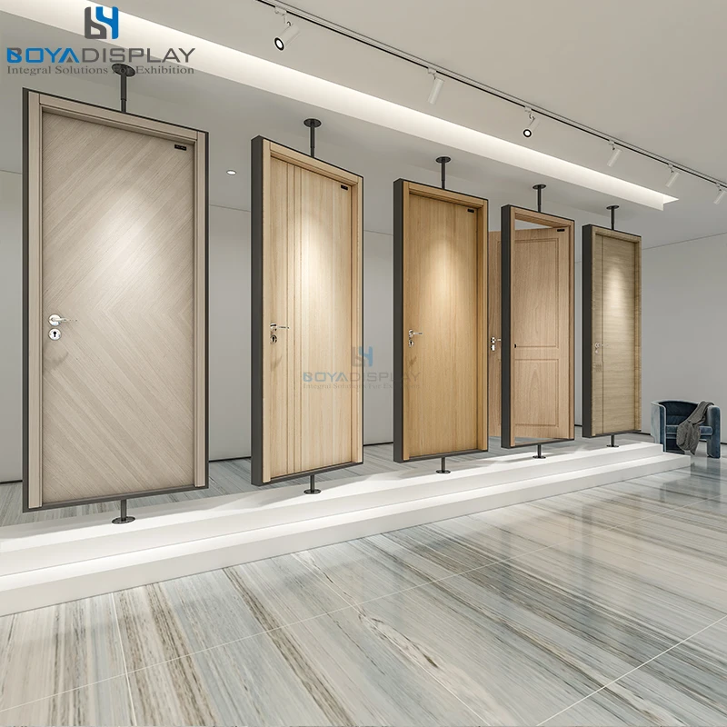 Factory Customized 360 Degree Rotating Wooden Door Display Stand Modern Door Window Sample Frame Fixed up and Down Metal Racks