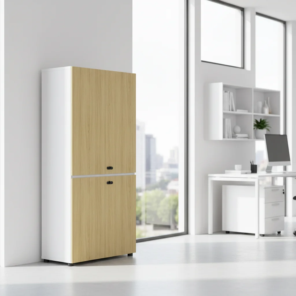 Industrial Wooden Modern Lockable File Cabinet with ABS 4-Shelf Heavy Duty Office Storage Solution 4