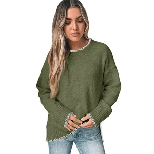 Women's autumn round-neck line color-blocking sweater for commuting, casual and fashionable pullover, winter knitted sweater top