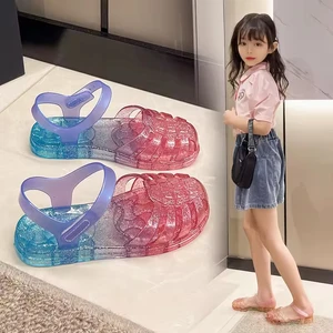 Children's Sandals Gradient rainbow Color Hollowing Beach Sandals Summer Girls Jelly Shoes Soft Unisex-Child Jellies Sandals