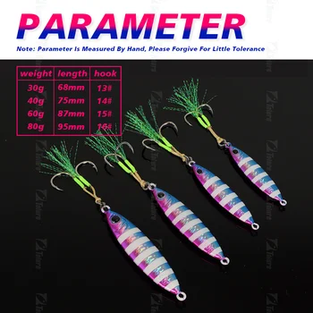 CHEERY Saltwater Fishing Lure 30g 40g 60g 80g Lead Fish Metal Slow Jig Lure Shore Offshore Saltwater Slow Fall Jigging Bait – Metal Jig – view 3
