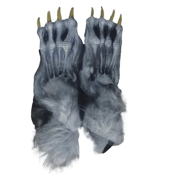 Werewolf Wolf Furry Feet Grey Silver Fancy Dress Costume Halloween Shoe ...